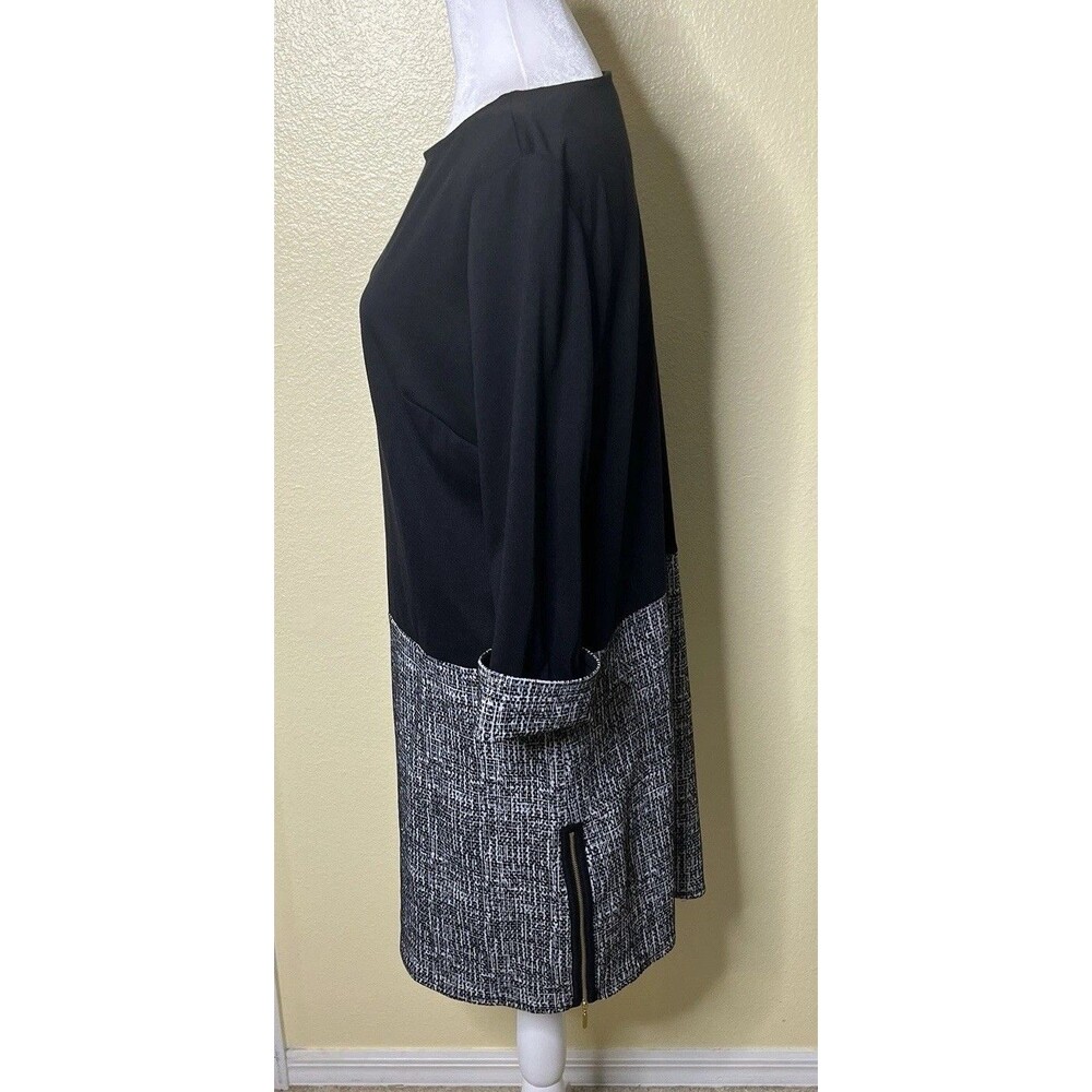 London Style Collection Black & White Sz 10 Fold 3/4 Sleeve Knee Length Dress - Picture 3 of 8